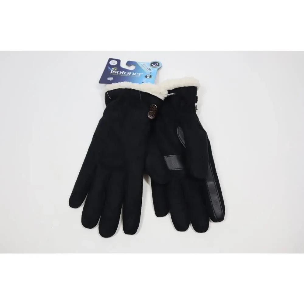 Isotoner‎ Black  Faux Suede Fur Lined Gloves with Smart Touch Size L/XL